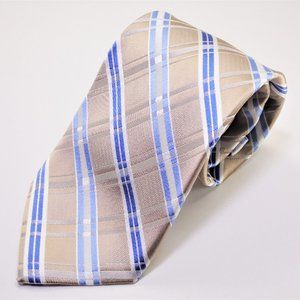 Michael Kors Tan Khaki Plaid 100% Silk Necktie